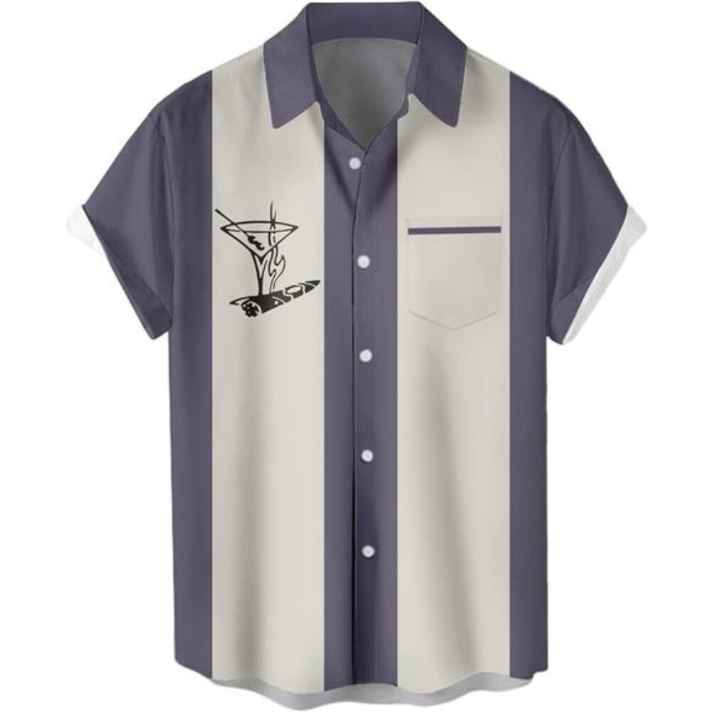 Mens Bowling Shirts, 1950s Hawaiian Vintage Button Down Short Sleeve Shirts